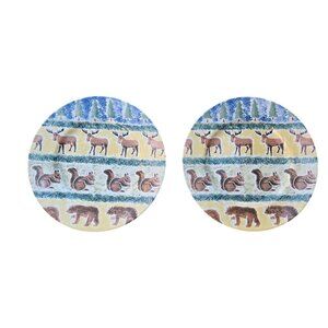 2 Orvis Woodland Forest Animal 11" Dinner Plates England Deer Squirrel Bear Desi